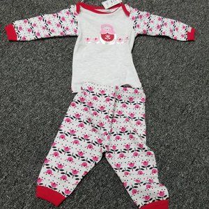 New Baby Girls 6M Flower Printed Grey 2 Piece Set